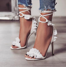 Load image into Gallery viewer, Cross Bandage Ruffled High Heel Lace Up Sandals