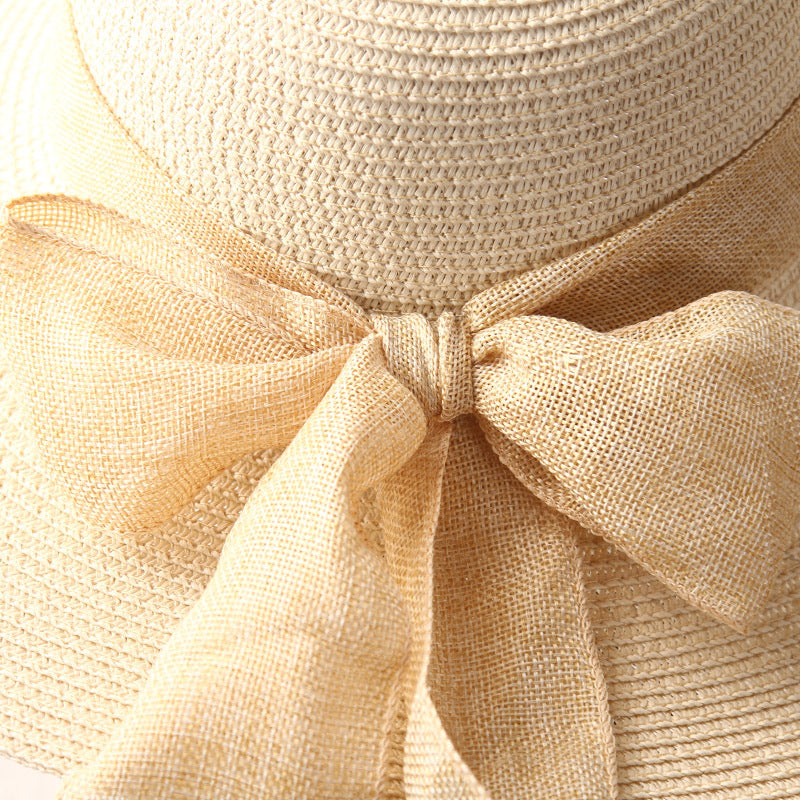 Hand Made Ribbon Bow-knot Wide Brin Straw Hat