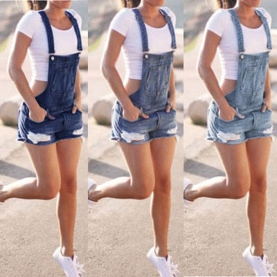 Ladies Denim Bib Overall Shorts