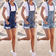 Load image into Gallery viewer, Ladies Denim Bib Overall Shorts