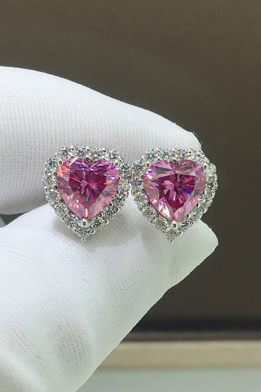 2 Carat Moissanite Heart Shaped Stud Earrings