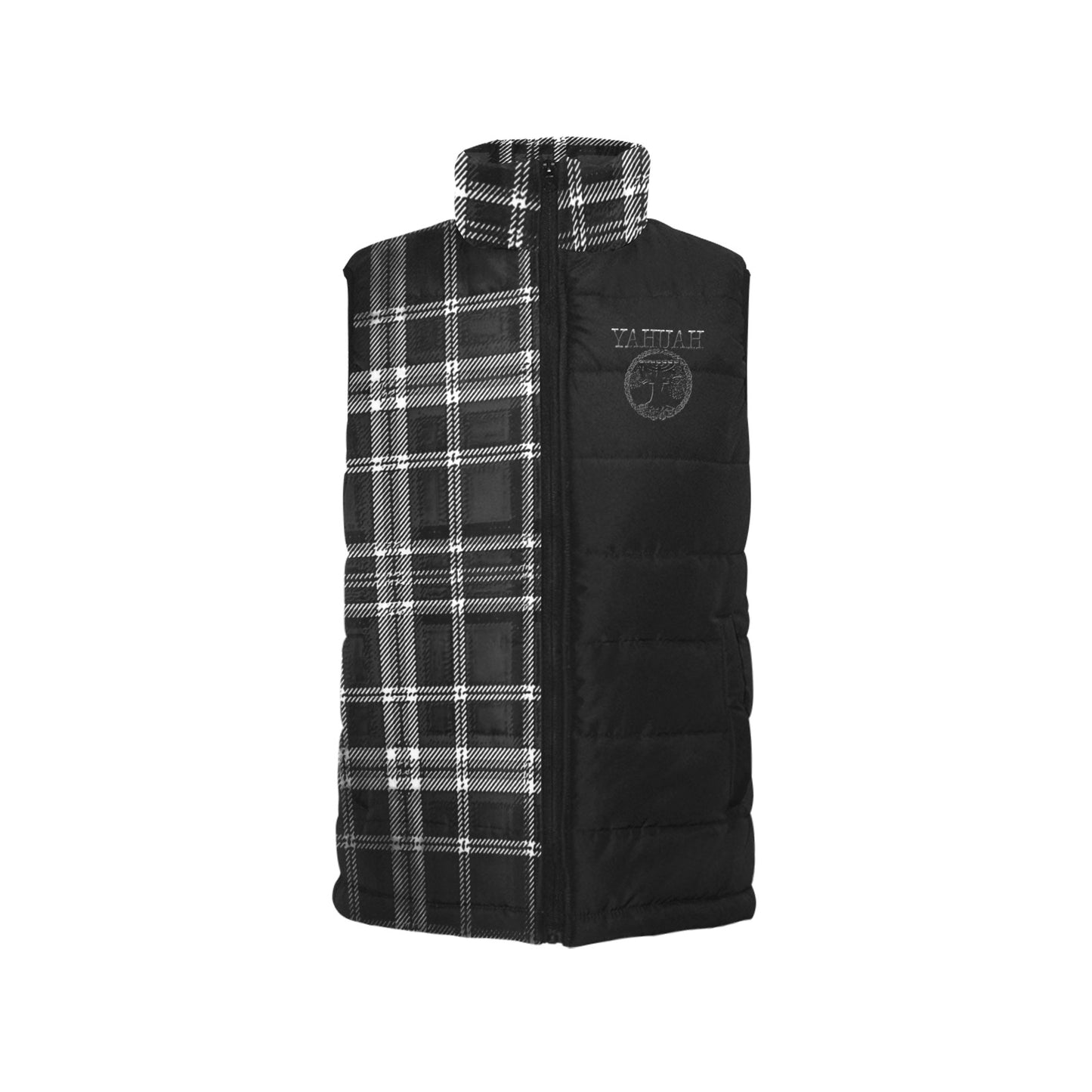 Yahuah-Tree of Life 02-04 + Digital Plaid 01-06A Men's Designer Puffer Vest