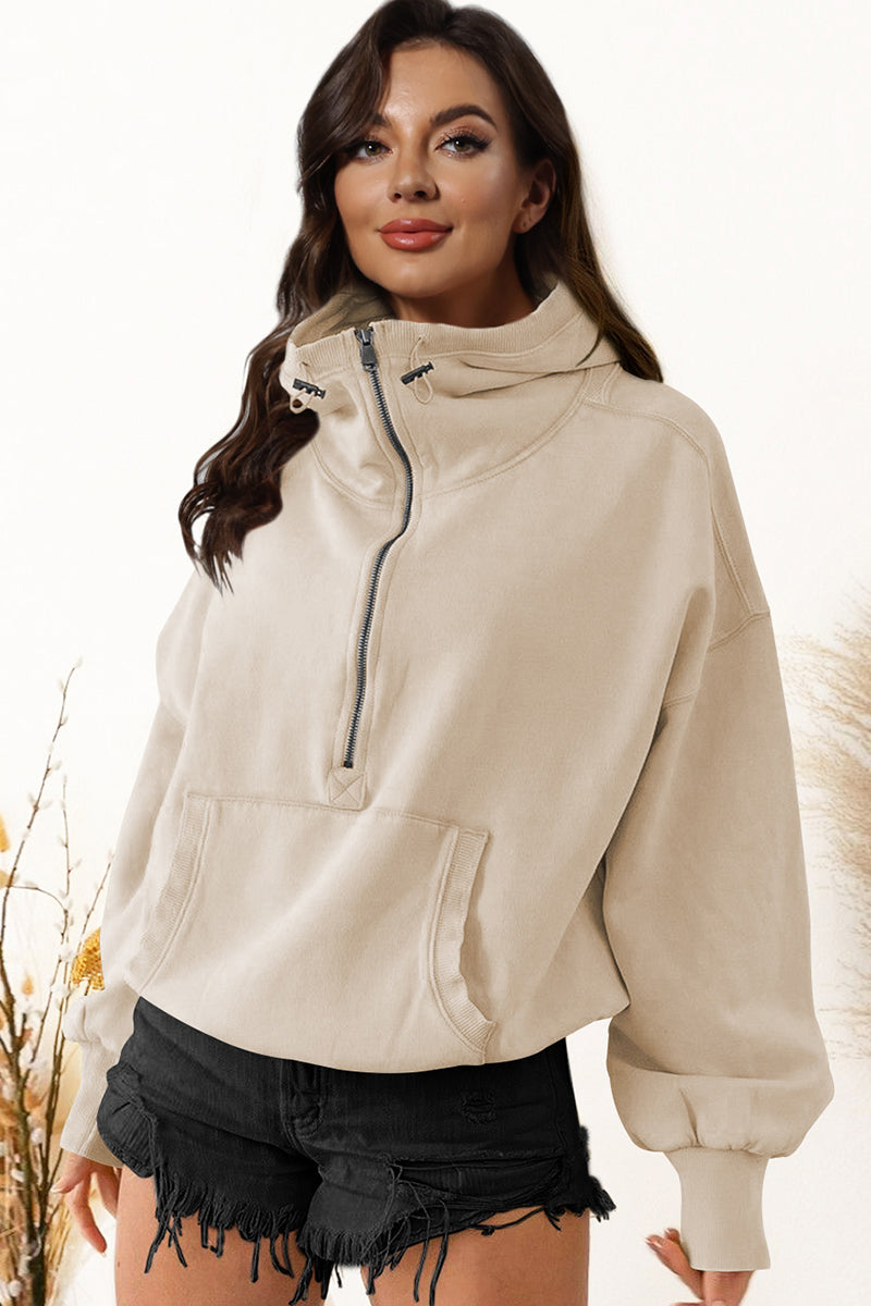 Half Zip Drop Shoulder Pullover Hoodie