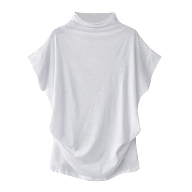 Solid Turtleneck Short Sleeve Blouse (6 colors)