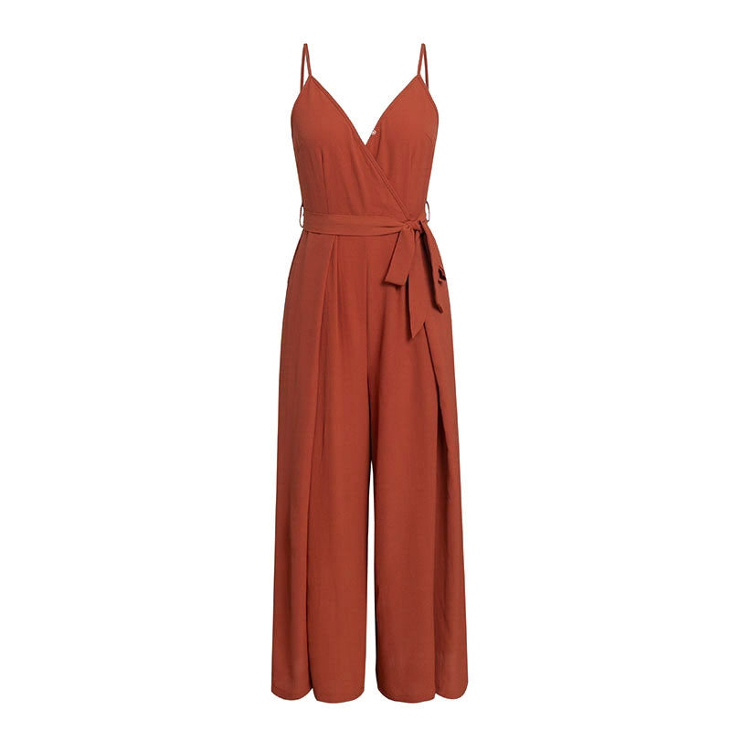 V-Neck Split Spaghetti Strap Jumpsuit