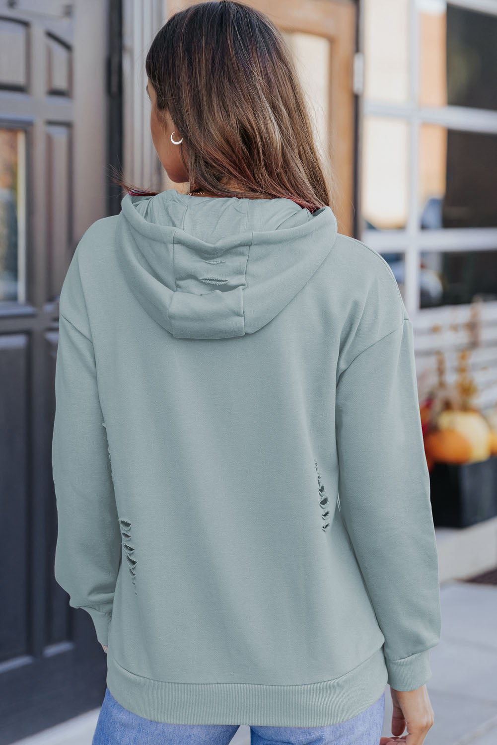 Cutout Drop Shoulder Pullover Hoodie (4 colors)