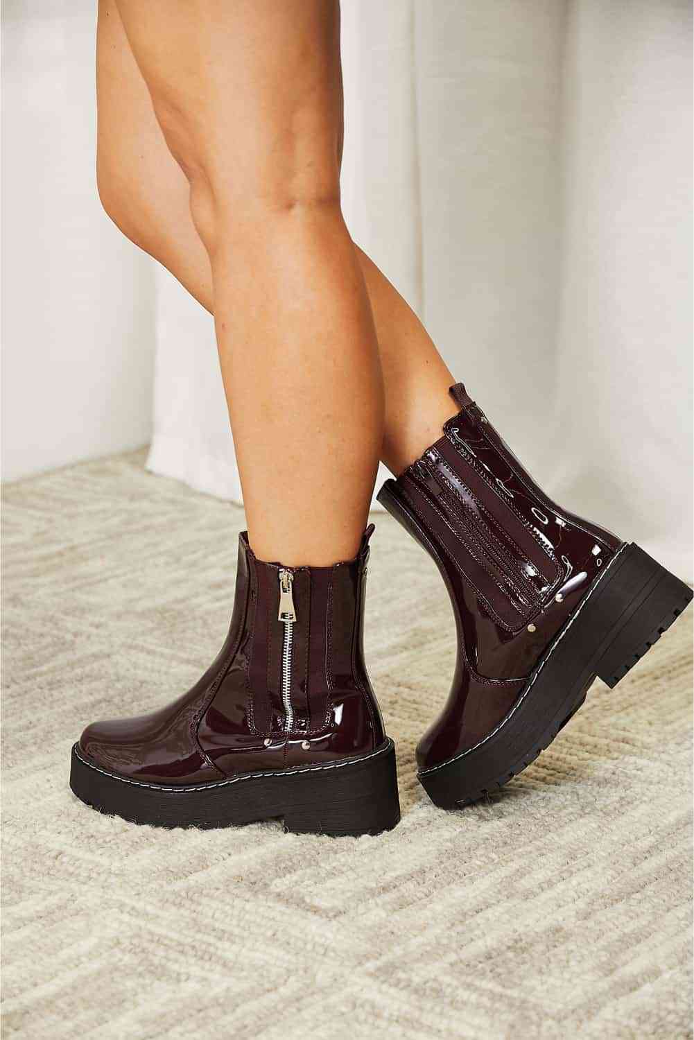 Forever Link Side Zip Platform Boots, Wine Color