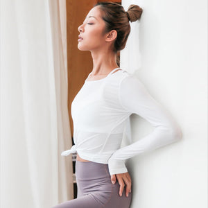 Camisa de yoga de manga larga con espalda abierta cruzada