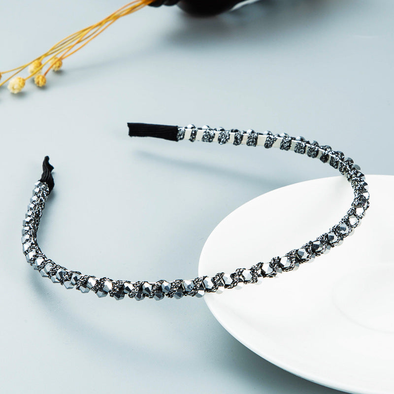 Winding String Crystal Thin Edge Embellished Headband