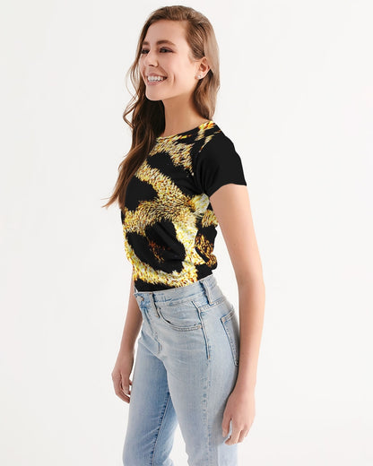 Primal Elegance: Golden Leopard Abstract T-shirt
