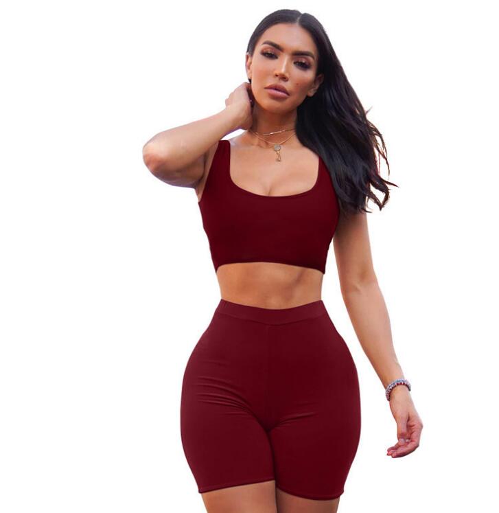 Two Piece Crop Top Biker Shorts Set