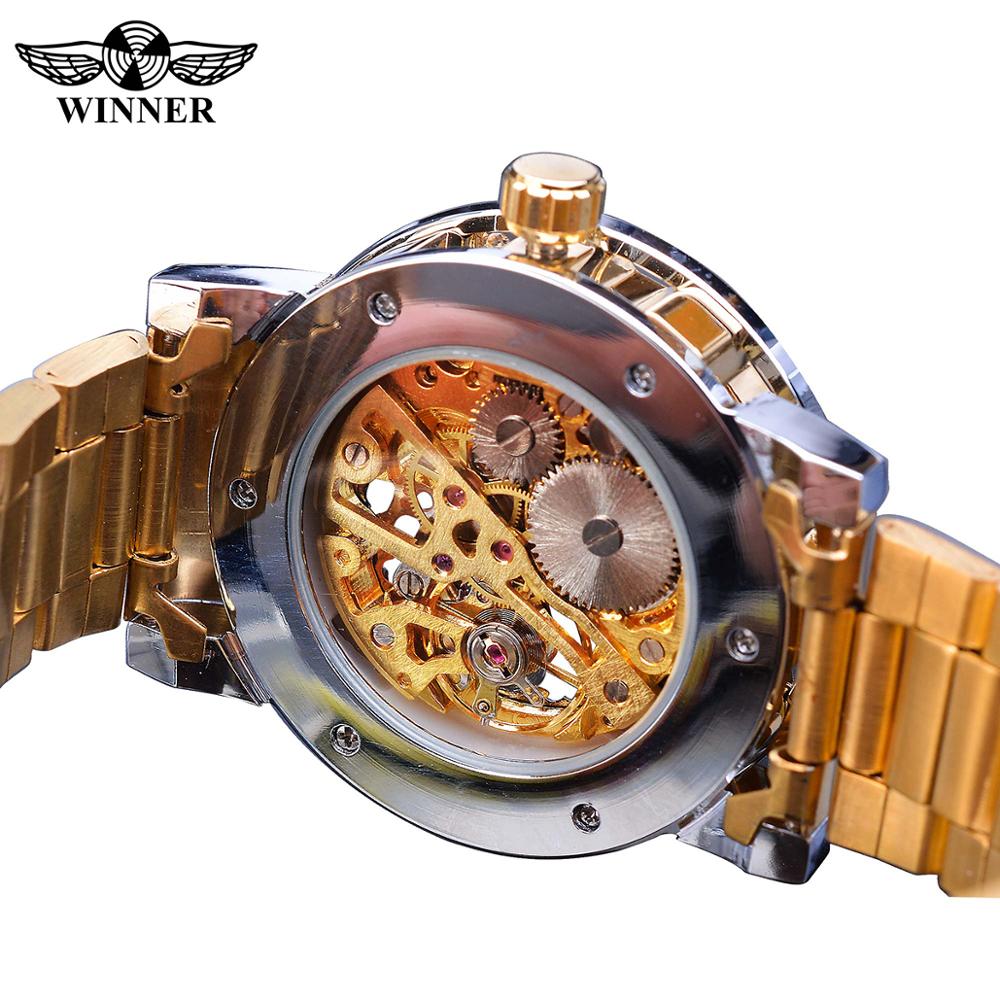 Classic Rhinestone Roman Numeral Analog 40mm Skeleton Mechanical Stainless Steel Luminous Watch for Men (4 colors)