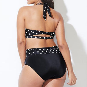 Bikini de talla grande con estampado de lunares y cintura alta de dos piezas