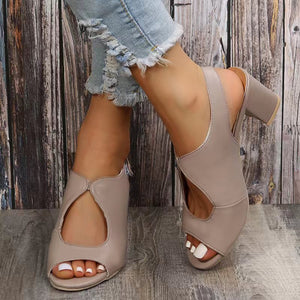 Hollow Out Peep Toe Chunky High Heel Sandals