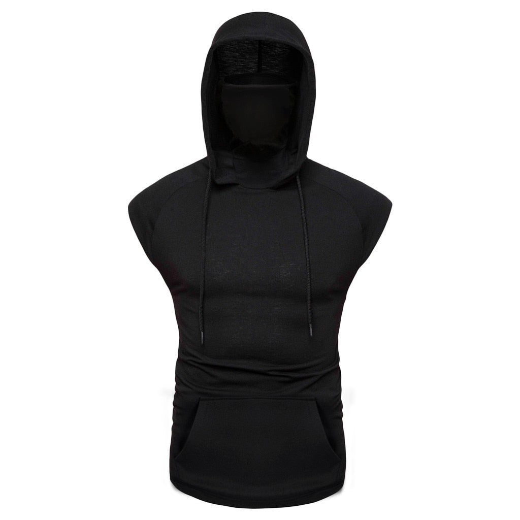 Spliced Sleeveless Masked Male Pullover Hoodie (4 colors)