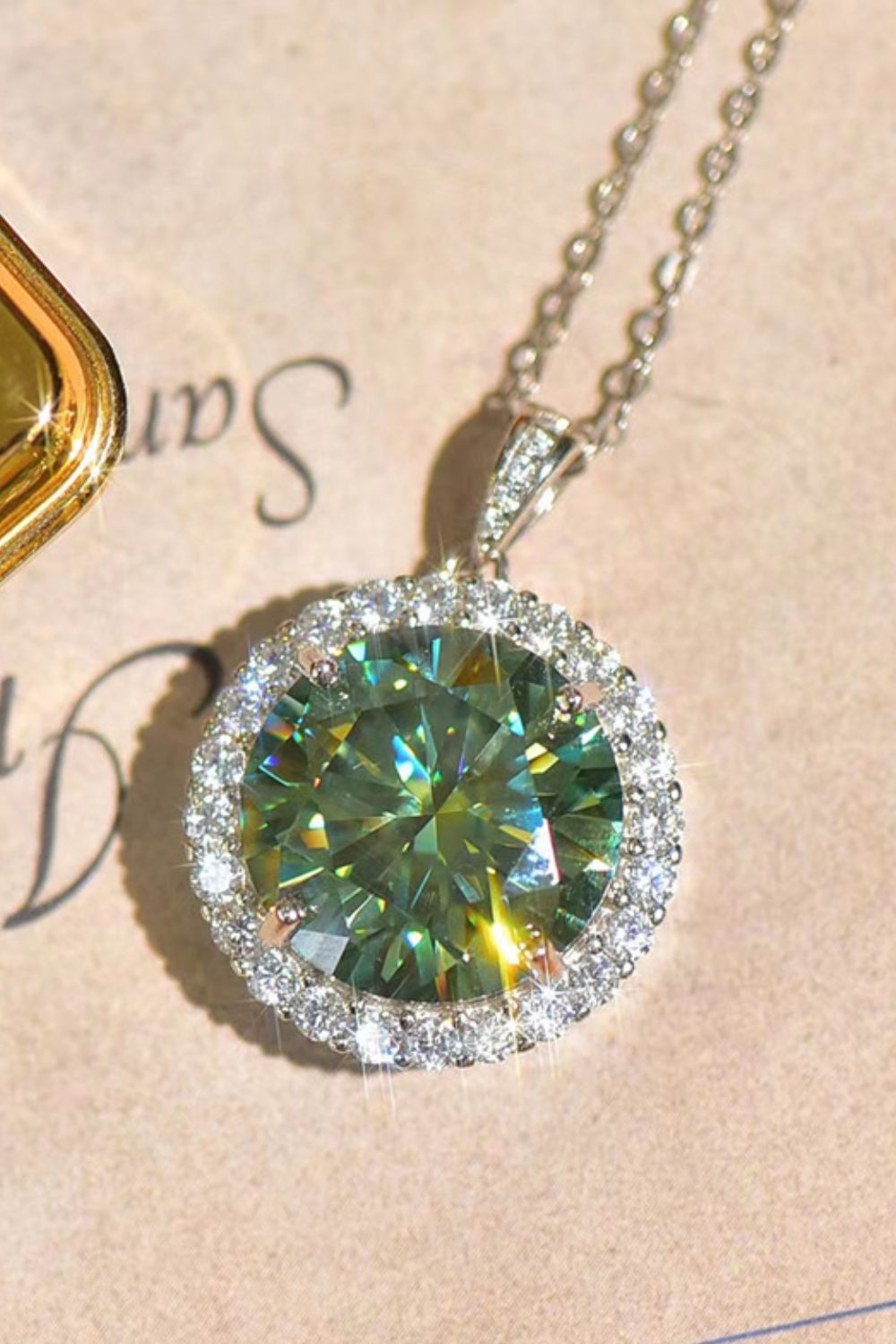 10 Carat Moissanite Platinum Plated Emerald Gemstone Pendant Necklace