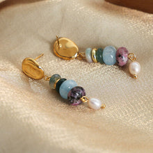 Load image into Gallery viewer, Natural Stone Freshwater Pearl Dangle Earrings