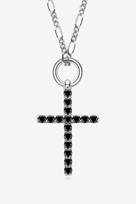 Moissanite Cross Pendant Platinum Plated Necklace