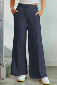 Pantalones anchos de cintura alta con cordón y bolsillos (9 colores)