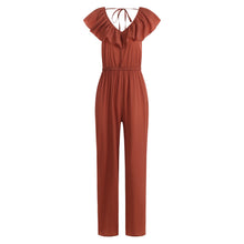 Load image into Gallery viewer, Ruffle V-neck Open Back Slim Waist Straight Leg Jumpsuit