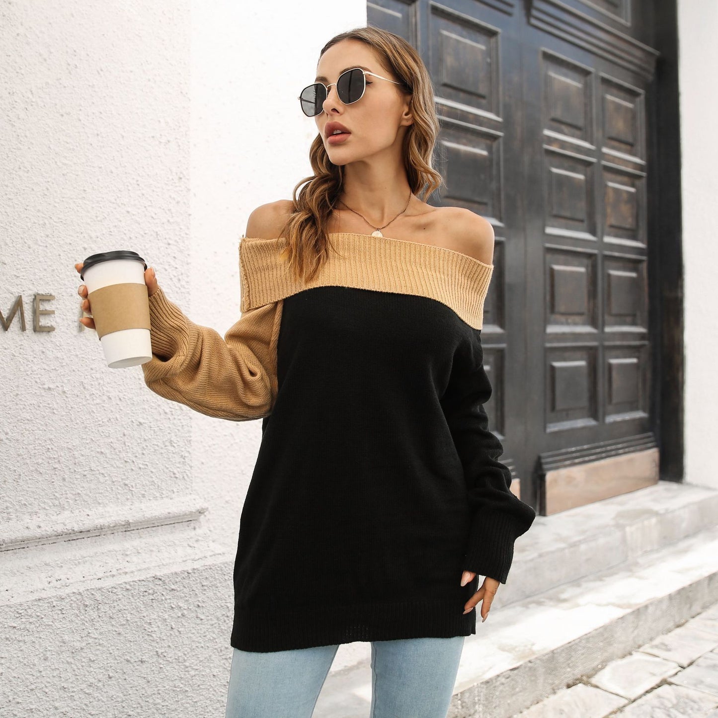 Off Shoulder Knitted Sweater