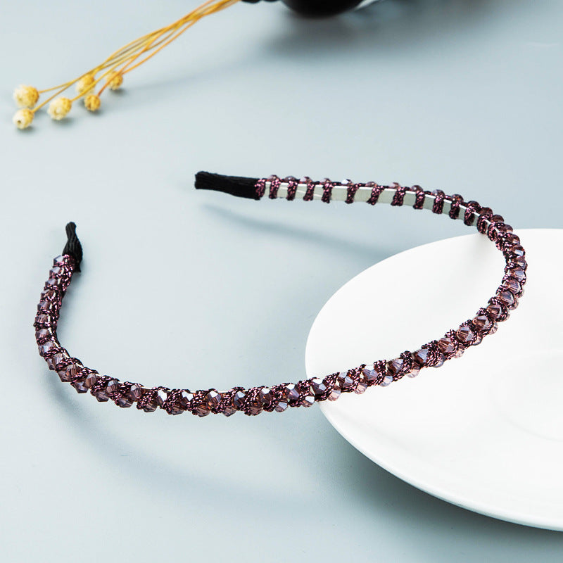 Winding String Crystal Thin Edge Embellished Headband