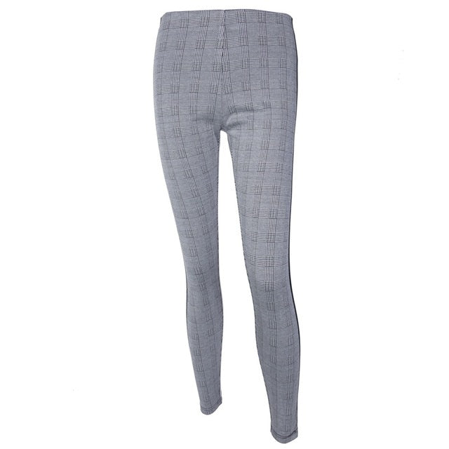 Side Striped Plaid Print High Elastic Waist Pencil Pants