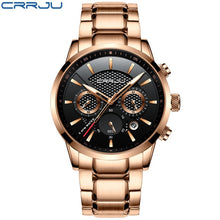Load image into Gallery viewer, CRRJU Quartz 30m Waterproof Stainless Steel Chronograph Male Sports Watch (9 colors)