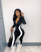 Load image into Gallery viewer, Irregular Striped Bodycon Zip Jumpsuit