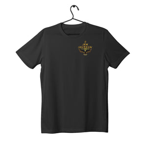I AM HEBREW 02 Camiseta de jersey de algodón Pima de diseñador para mujer (negro/blanco) 