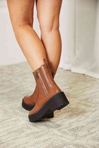 Forever Link Side Zip Platform Boots, Chestnut Color