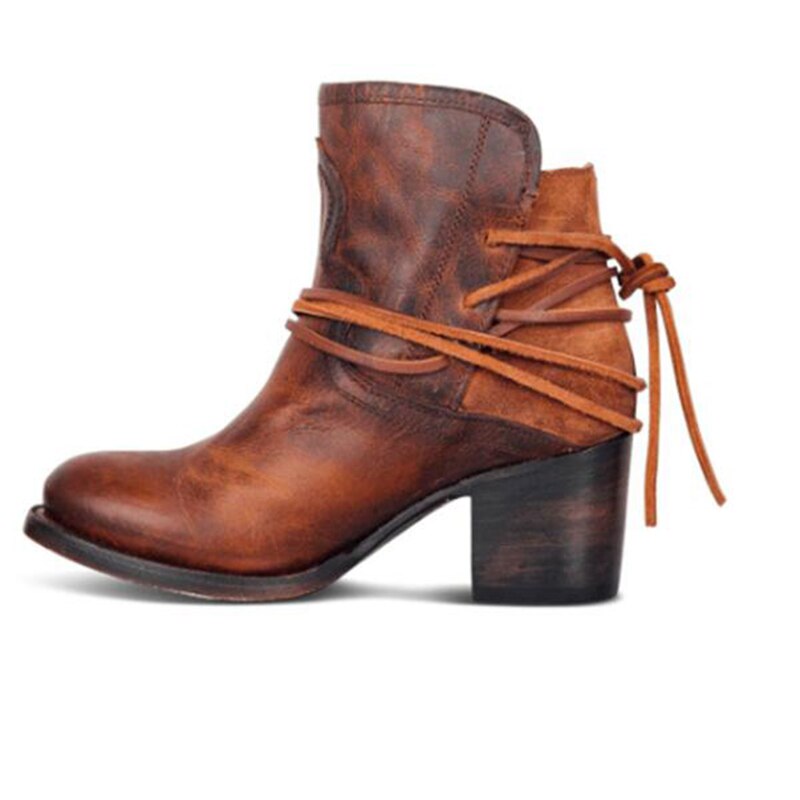 Flock Retro Buckle Strap Lady Short Boots