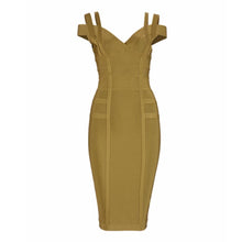 Load image into Gallery viewer, Spaghetti Strap Off Shoulder V-Neck Bodycon Bandage Midi Dress