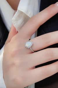 Platinum Plated Opal Pear Shape Ring