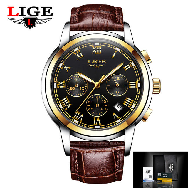 LIGE Quartz 30m Waterproof Multifunction Luminous Male Business Watch (7 colors)