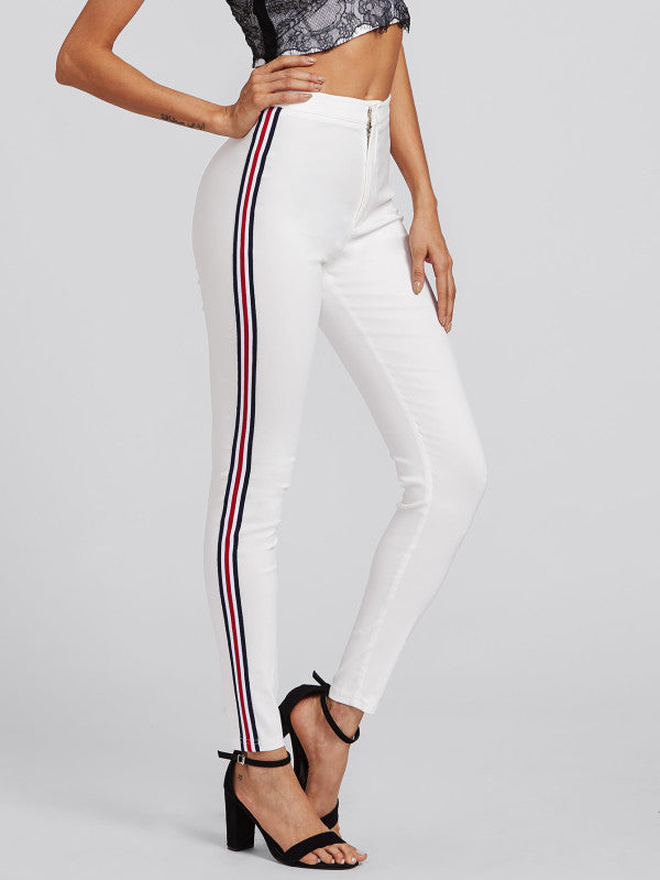 Contrast Tape Skinny Pants