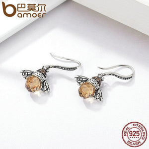 Lovely Orange Dancing Bees 925 Sterling Silver Earrings