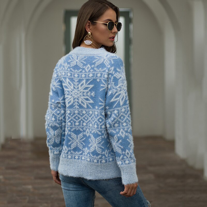 Snowflake Print Knit Sweater