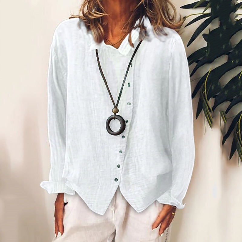 Blusa con botones de lino y algodón liso (5 colores)