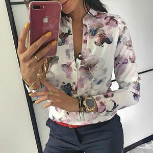 Floral Print Long Sleeve Button Up Blouse
