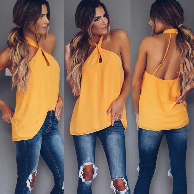 Sleeveless Casual Halter Vest Top