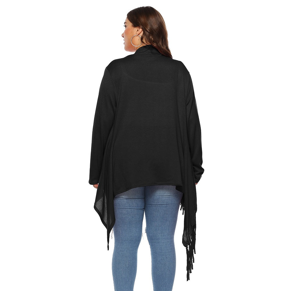 Irregular Tassel Detail One Button Plus Size Cardigan