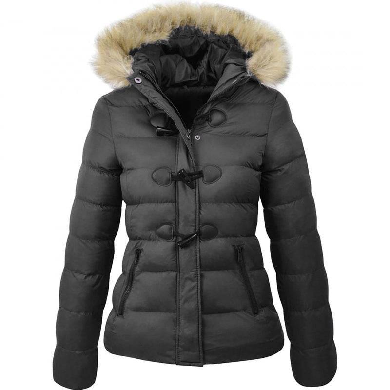 Ladies Slim Fit Horn Button Decor Parka Jacket (5 colors)