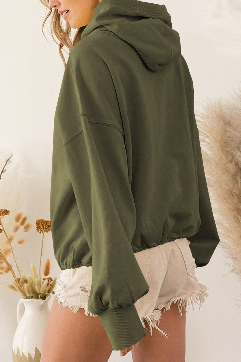 Half Zip Drop Shoulder Pullover Hoodie