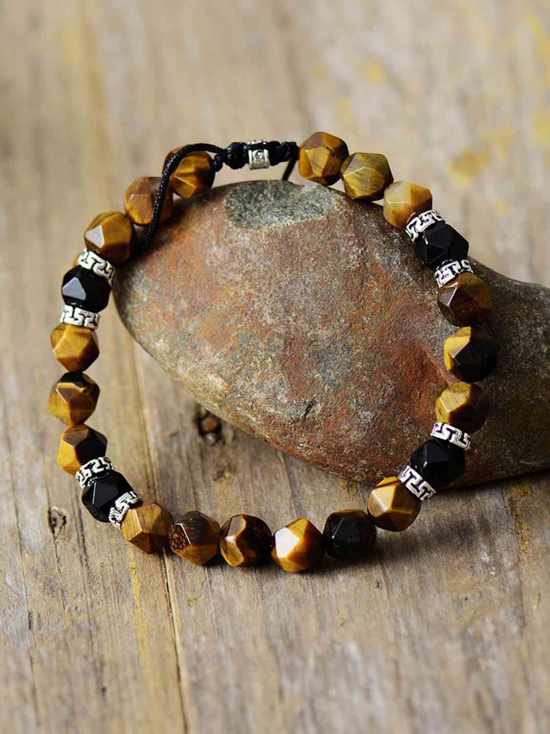 Natural Stone Beaded Bracelet (Caramel/Black)