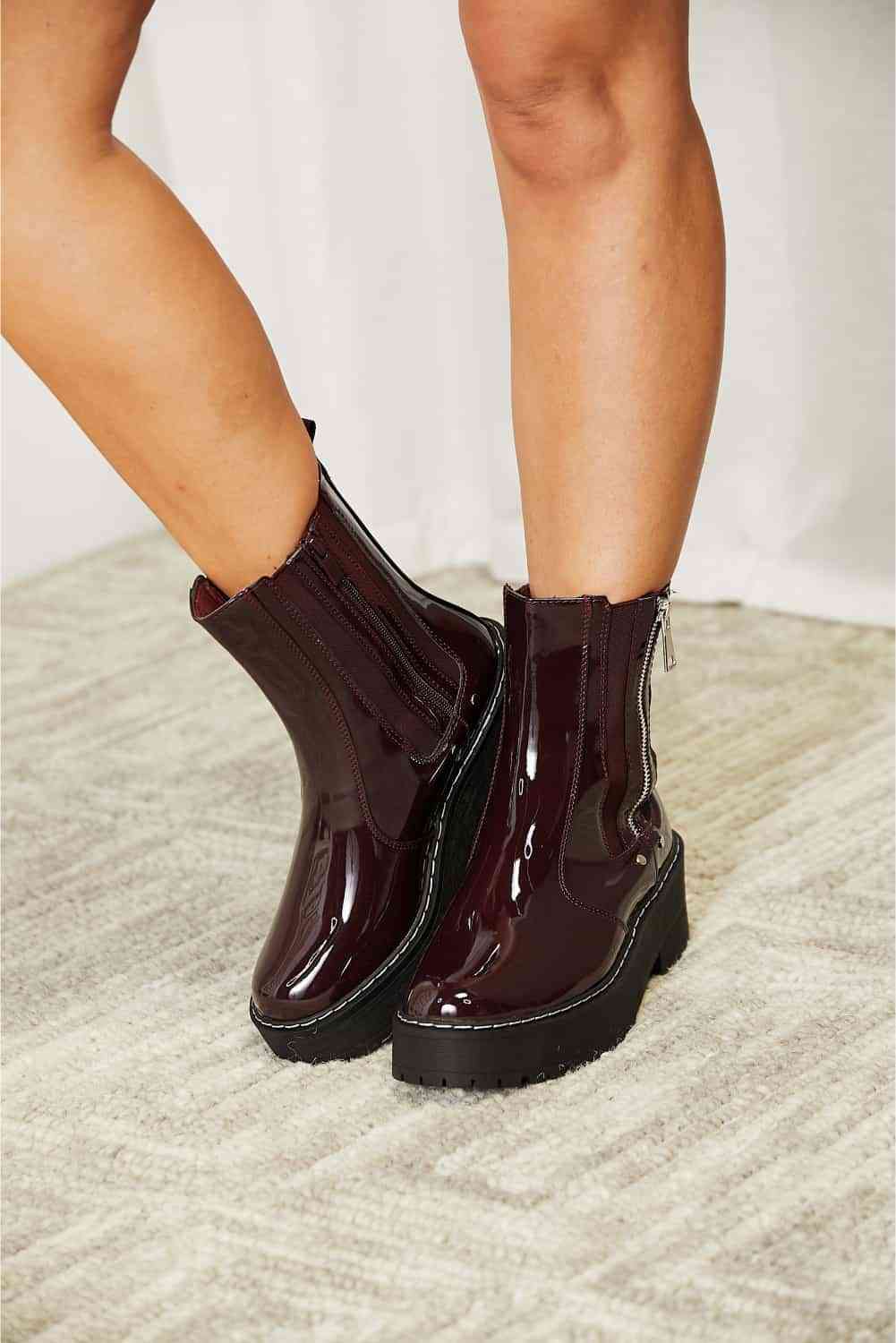 Forever Link Side Zip Platform Boots, Wine Color