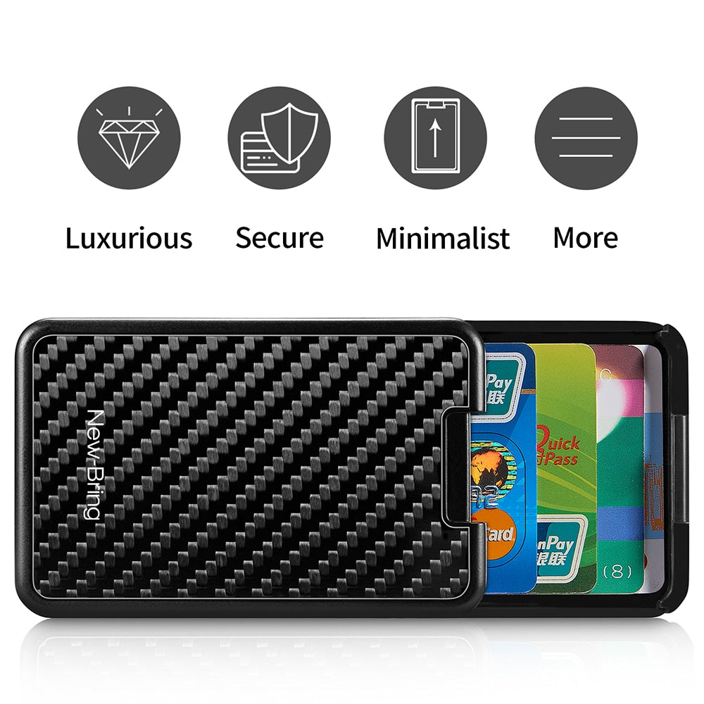 RFID Blocking Carbon Fiber Credit ID Sliding Card Holder