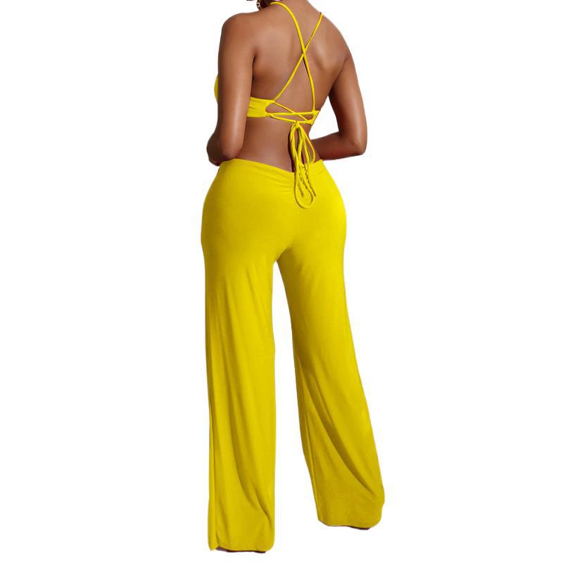 Solid Sleeveless Suspender Wide Leg Jumpsuit