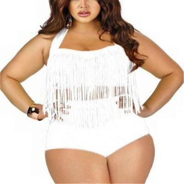 Tassel Halter Push Up Plus Size Bikini