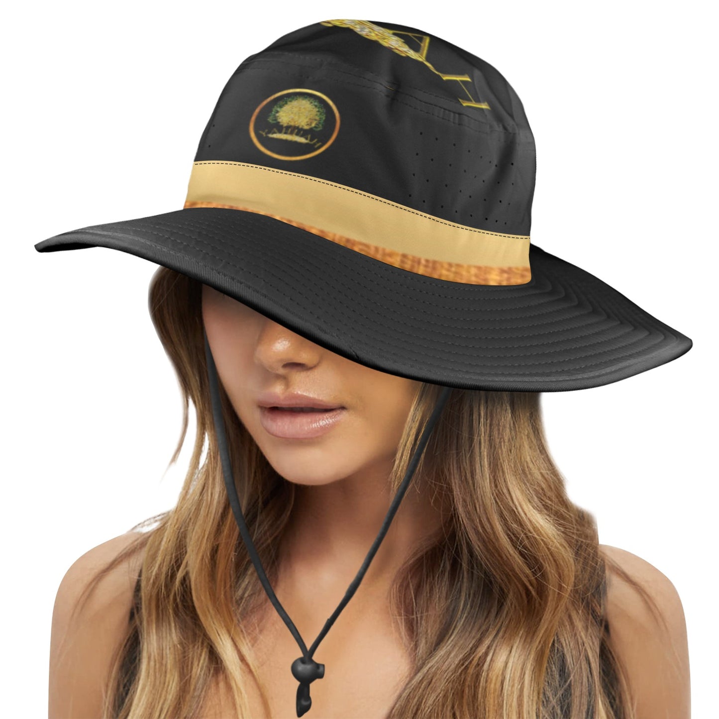 Yahuah-Tree of Life 03-01 Designer Wide Brim Bucket Hat with Drawstring